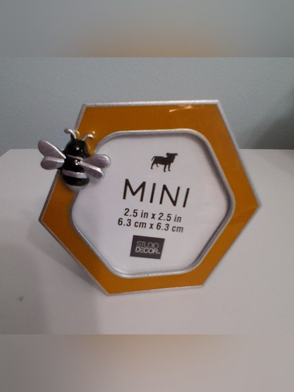 Studio Decor Hexagon Mini Photo Frame with Bee Accent - Yellow and Silver